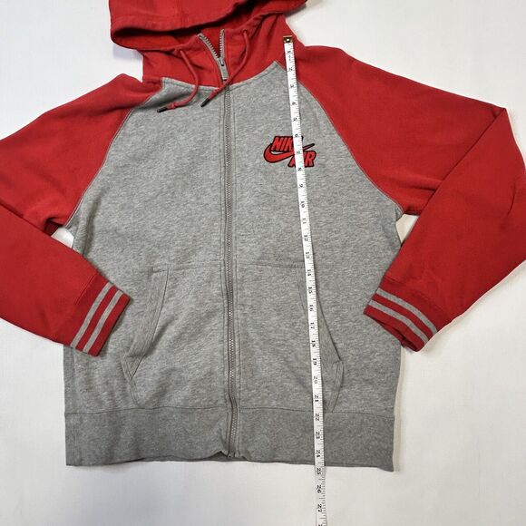 Nike Air Red And Grey Zip Up Hoodie Mens Size Medium Retro Embroidered Logo - Picture 7 of 11